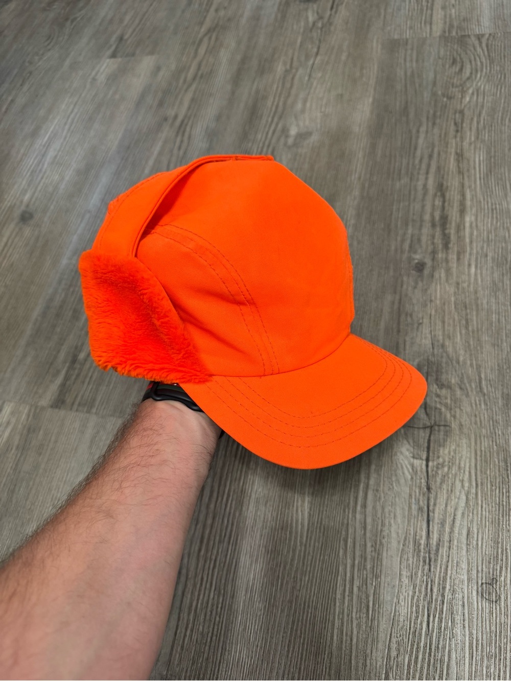 Vintage Blaze Orange Trapper Hat Cap USA 90s Ear Flaps Hunting Large Thinsulate